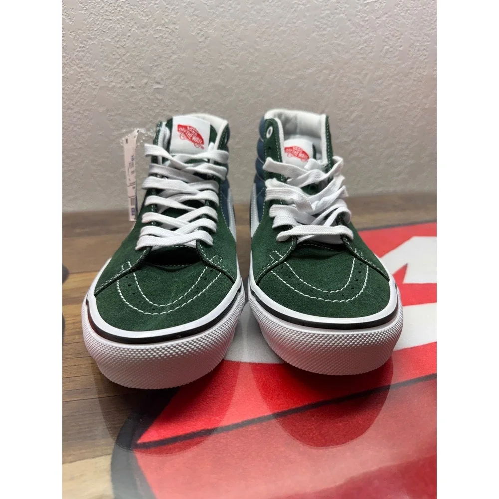 Vans Skate Sk8-Hi Green Navy Blue High Top Sneakers Mens 8.5 NEW